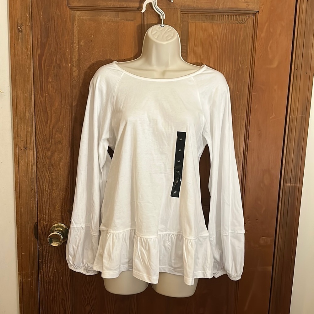 Banana Republic Women’s White Shirt With Peplum Bottom Tie Back Size Small